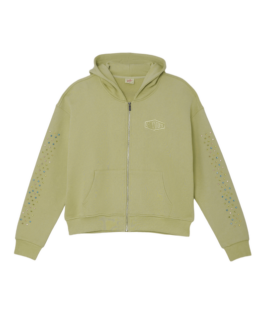 CRYSTAL CACTUS ZIP HOODIE - BEIGE