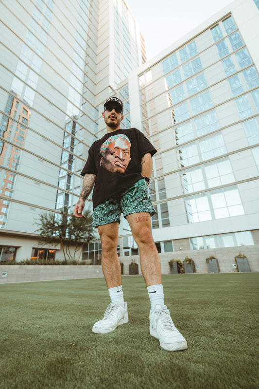Forest Green Paisley Mesh Shorts