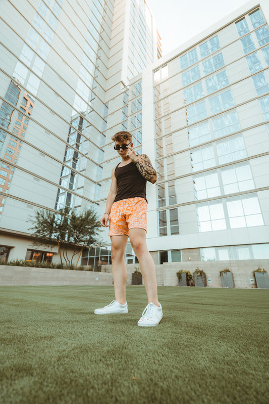 Orange Paisley Mesh Shorts